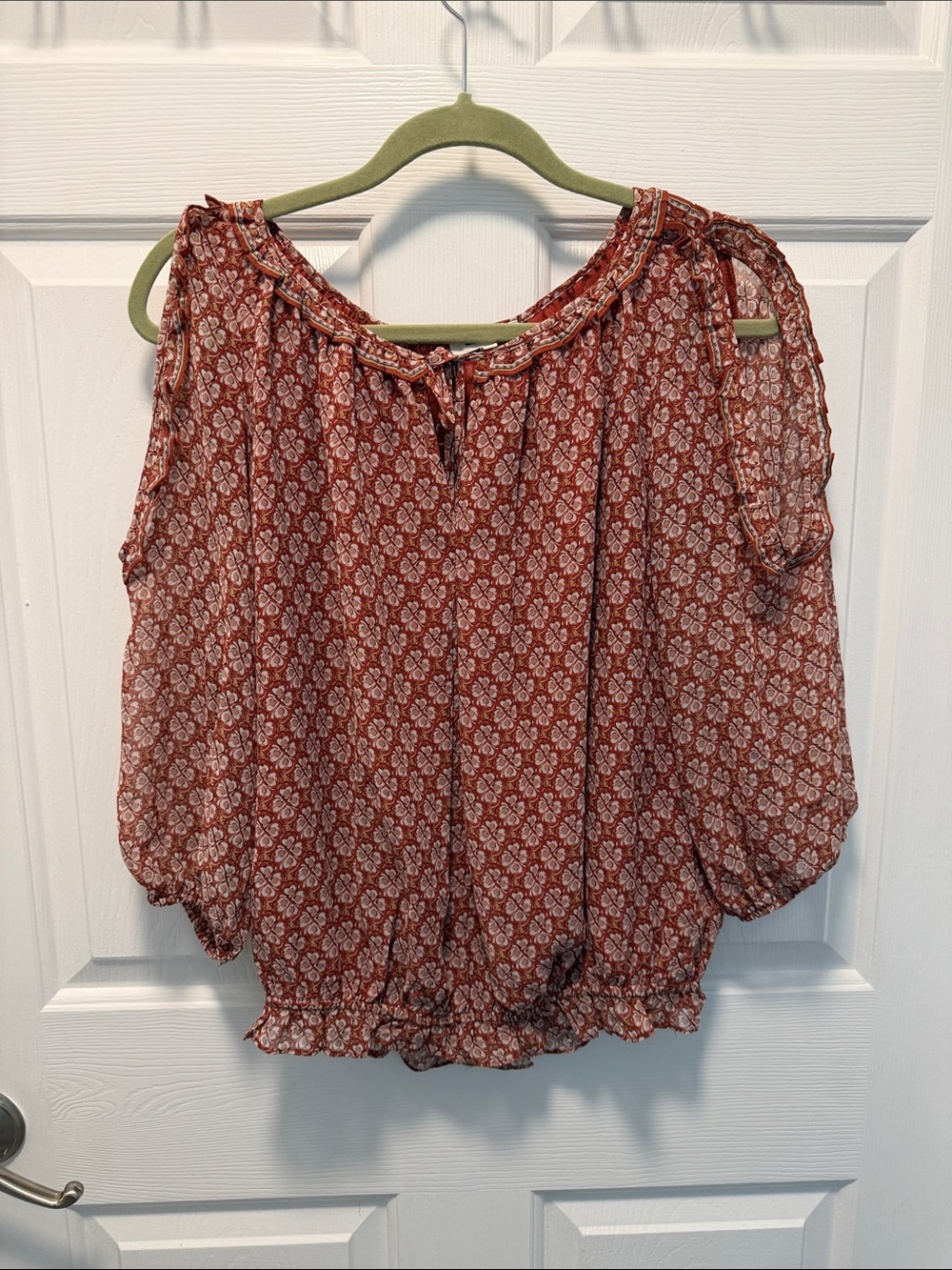 Max Studio Rust Floral Cold-Shoulder Peasant Blouse